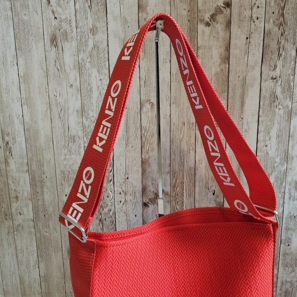KENZO AUTHENTIC CROSSBODY SHOULDER TOTE BAG RED NYLON VINYL - Picture 2 of 10
